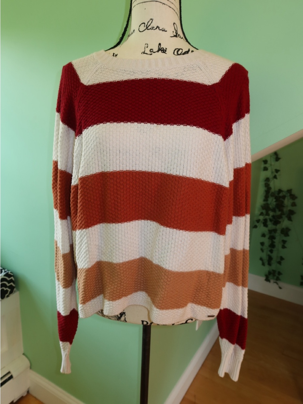 Hollister Striped Crewneck Sweater in Red, Cream & Brown